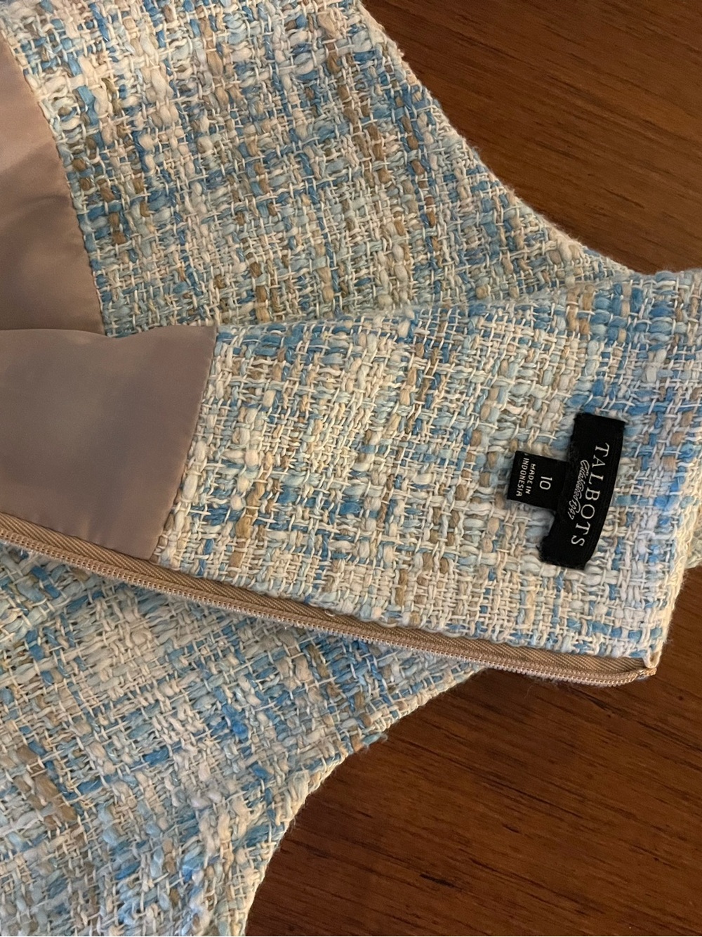 Talbots Blue Pastel Cotton Tweed Sheath Dress Size 10 Sleeveless Pencil Career - Picture 6 of 9